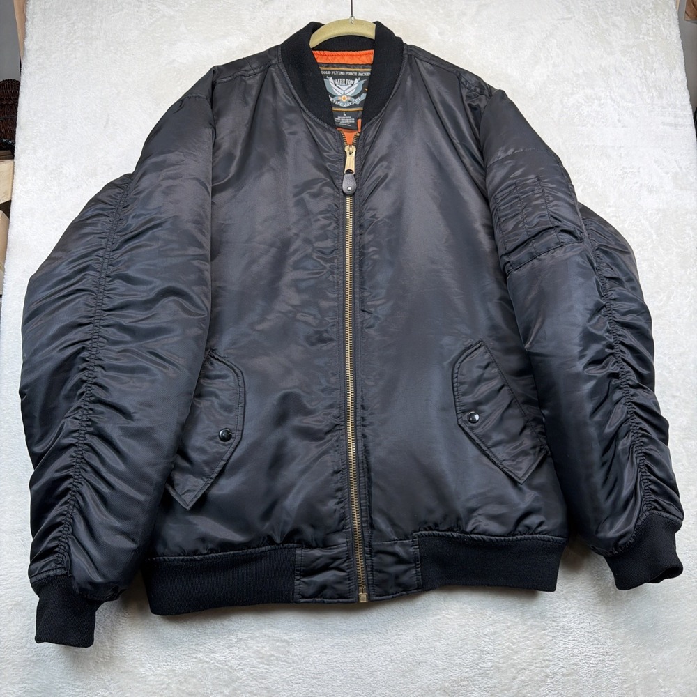 Bare Fox MA-1 Flight Bomber Jacket Men's L Black Military Pilot Flying Force
